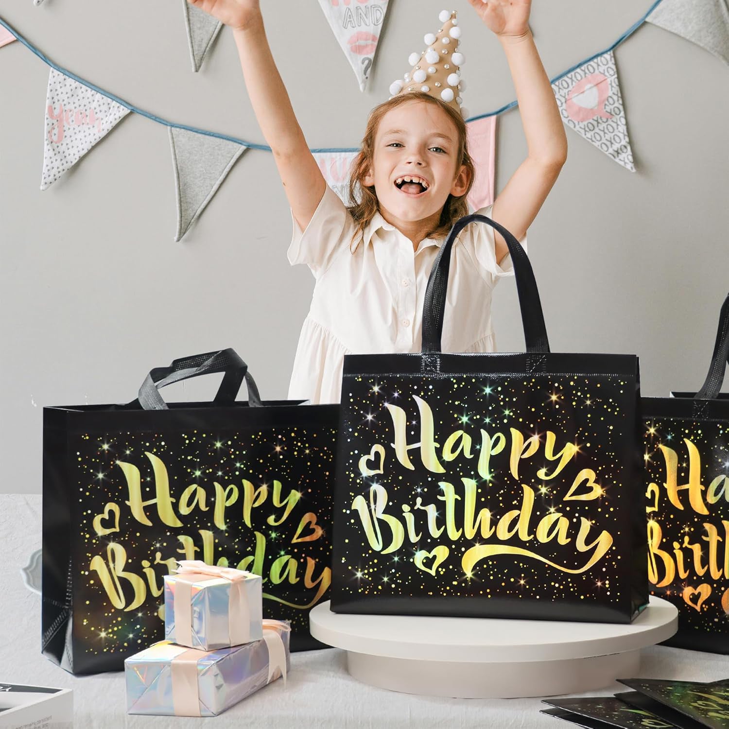 Birthday Gift Bag With Gold Shiny Stars Reusable Party Gift Bags (1 Pc) Birthday Gift Bag With Gold Shiny Stars Reusable Party Gift Bags (1 Pc)